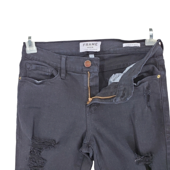 Frame Denim Skinny Jeans Womens 28 (27x28.5) Black Distressed Ankle Grunge - Picture 6 of 15